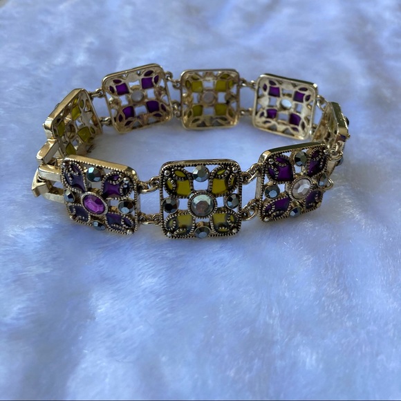 ☘️VTG MONET Bracelet Multi Colored Rhinestones